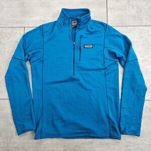 Patagonia R1 Pullover Mens Small Blue Grid Fleece Quarter Zip Jacket 40110